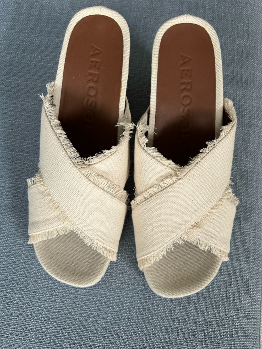 AEROSOLES Cream Frayed Espadrille Wedge Sandals - Picture 3 of 5